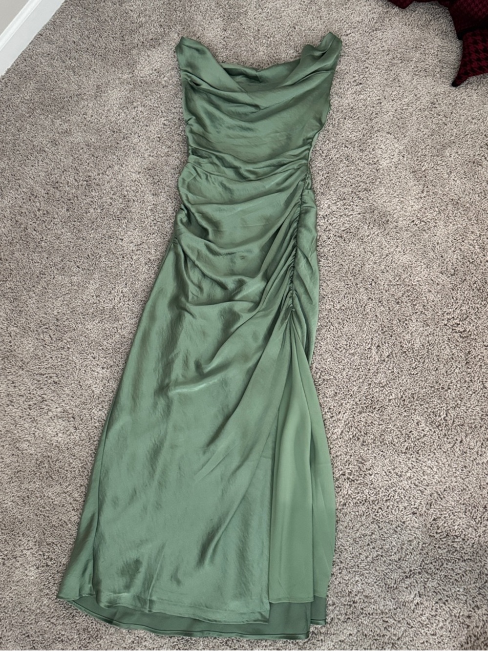 Abercrombie & Fitch Sage Green Draped Satin Maxi Dress